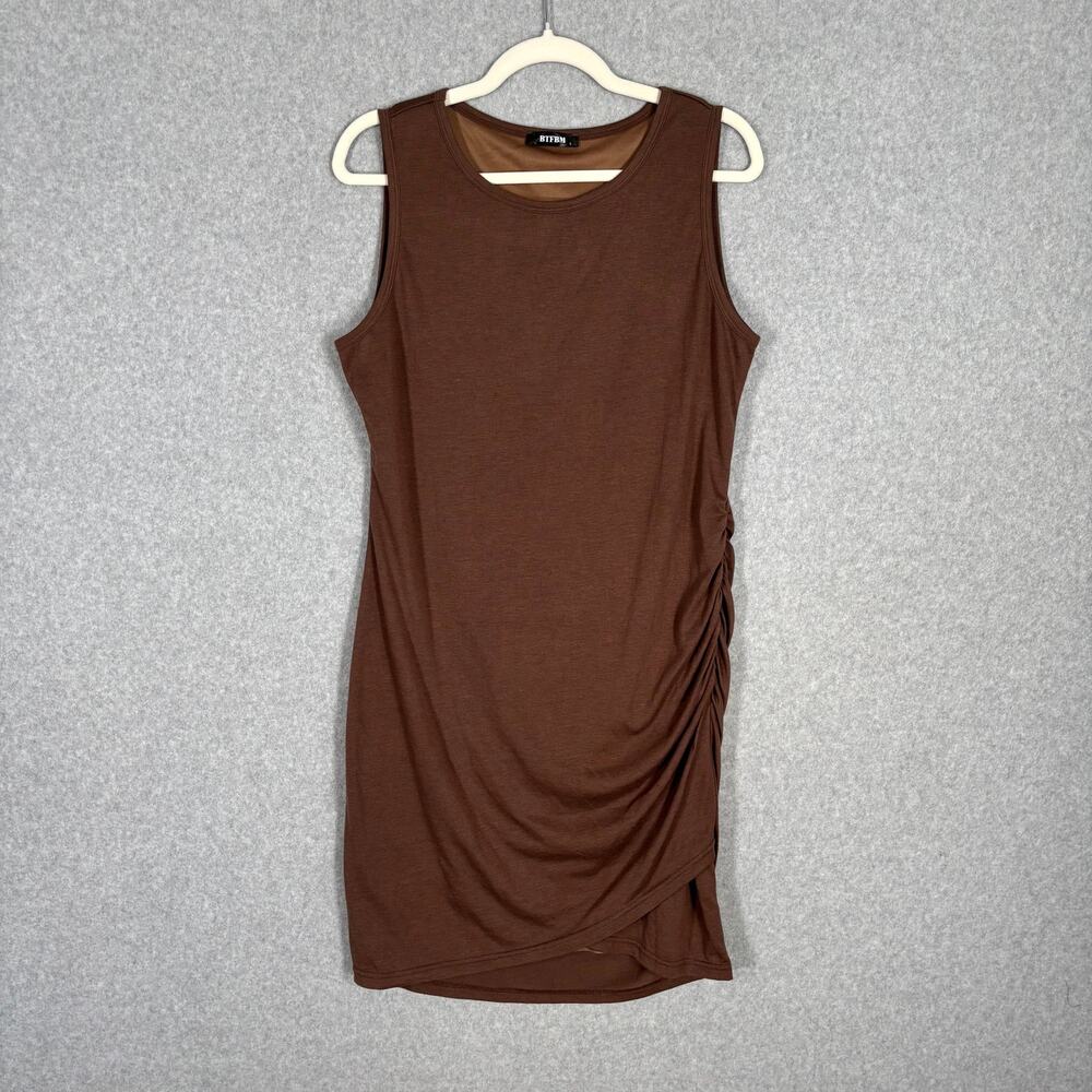 Dress Large Mini Bodycon Ruched Jersey Stretch Basic Neutral Quiet Tight Comfort